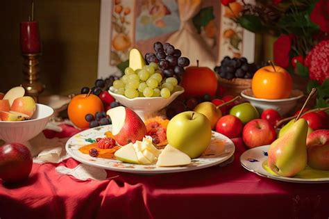 Queso Estilo Anime Con Manzanas Peras Y Uvas Foto Premium