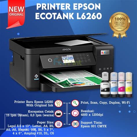 Printer Epson EcoTank L6260 A4 Wi Fi Duplex All In One Print Scan Copy