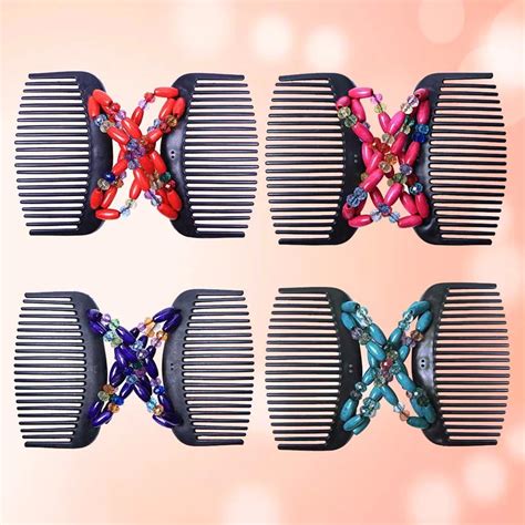 Retro Double Beaded Hair Magic Comb Clip Beads Elasticity Hairpin