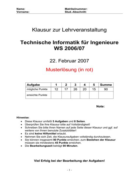 Klausur und Musterlösung