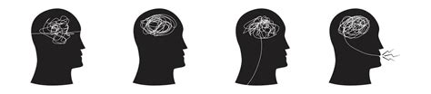 head silhouette with messy hand drawing line illustration of mental ...