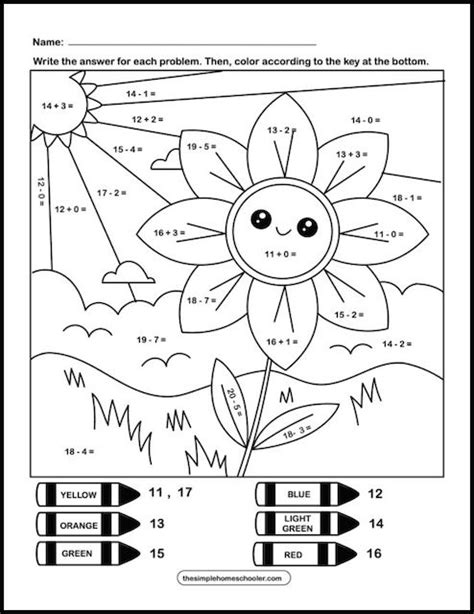 Free Addition And Subtraction Coloring Worksheet For Nd Grade