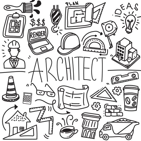 Architect Doodle Profession Line Icon Sketch Construction Doodle Icon