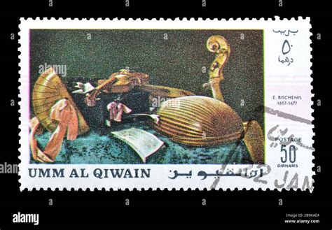 Cancelled Postage Stamp Printed By Umm Al Qiwain That Shows Painting