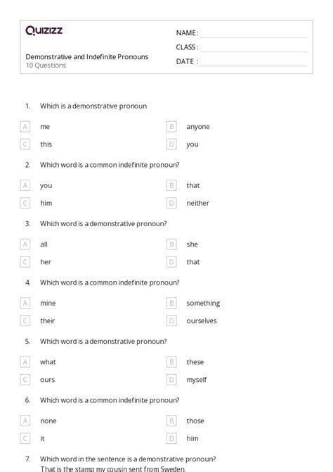 50 Indefinite Pronouns Worksheets For 6th Grade On Quizizz Free And Printable