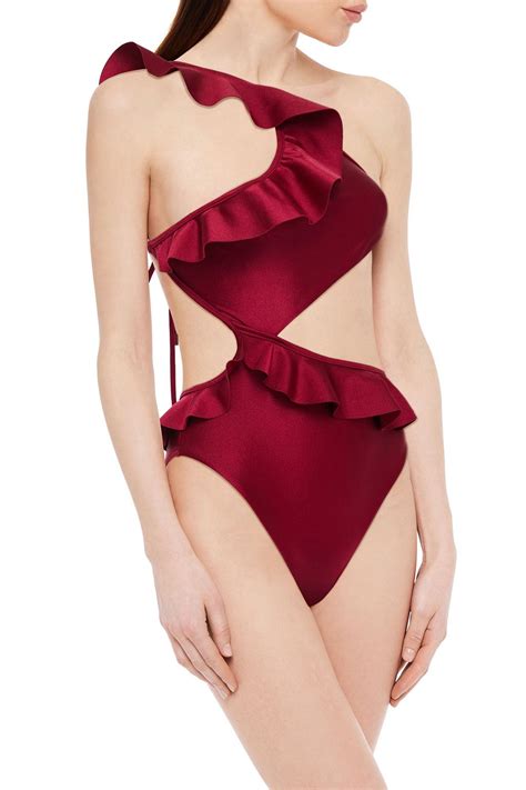 Zimmermann One Shoulder Cutout Ruffled Swimsuit The Outnet