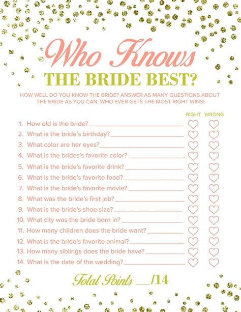 Free Printable How Well Do You Know The Bride