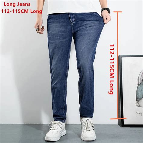 Summer Jeans Tall Men Thin Extra Long 115cm Fashion Straight Blue Black