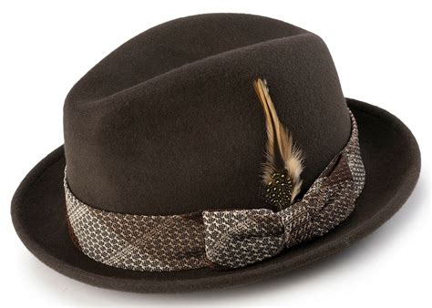 Montique Mens Brown Color Stingy Brim Wool Felt Pinch Hat H 1950