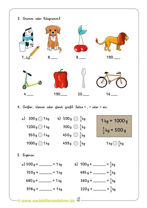 Arbeitsblatt Mathe Gramm Und Kilogramm Klasse 3 Kostenlos