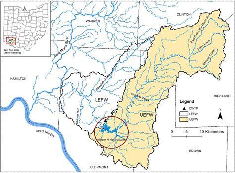 Map of the East Fork Little Miami River Watershed (EFW) in Southwestern ...