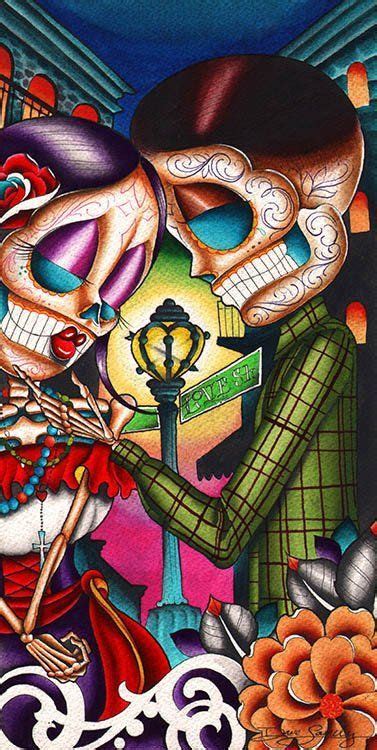 Love Street By Dave Sanchez Mexican Sugar Skull Lover Canvas Art Print