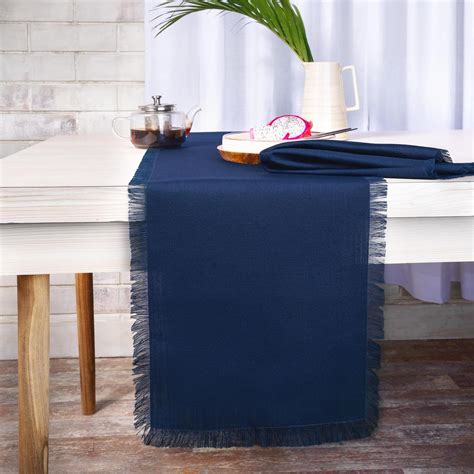 Amazon D Moksha Homes Fringe Navy Blue Table Runner 14 X 36 Inch