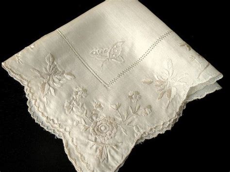 Vintage Cream Silk Hand Embroidered Handkerchief Butterflies Etsy