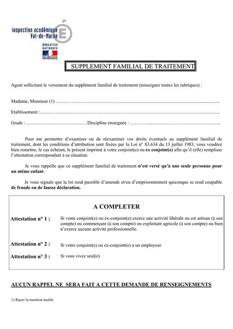 Formulaire De Demande D Attribution Du Suppl Ment Familial De