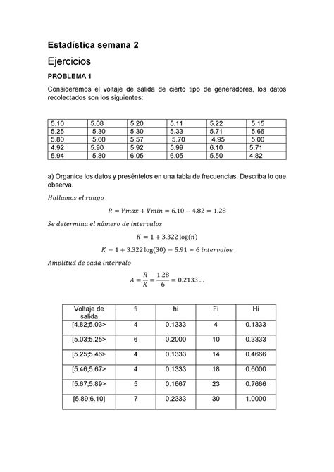 Estadística Semana 2 Ejercicios Resueltos Sobre Tablas De Frecuencia Estadística Semana 2