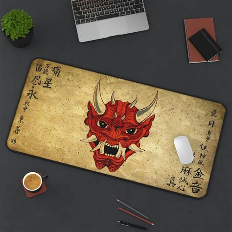 Large Gaming Mouse Pad Oni Mask Anime Mouse Pad Samurai Face Mask