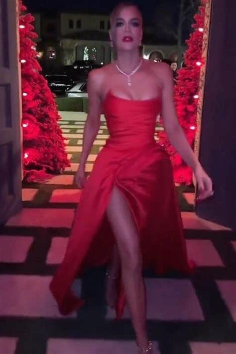 Khloe Kardashian Inspired Red Strapless Thigh High Slit Prom Dress