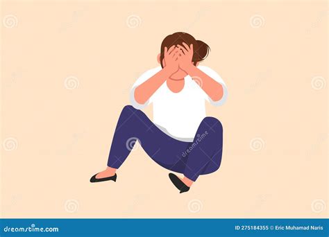 Business Flat Cartoon Style Drawing Depressed Businesswoman Feeling Sad