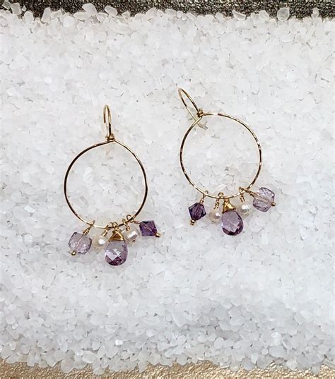 Amethyst Earrings Amethyst Hoop Earrings Gold Filled Hoop Etsy Uk