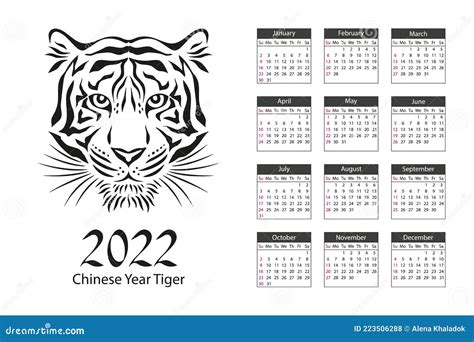 Calendar For 2022 Years Chinese Year Tiger Stock Vector