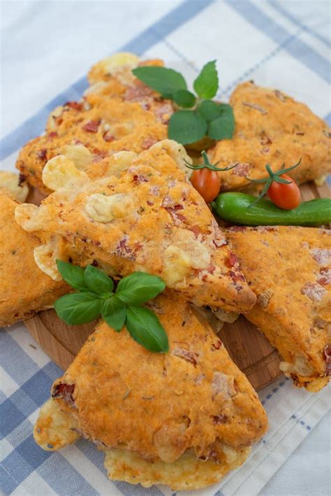 Savory Cheese Maffins With Basil And Sun Dried Tomato Stock Photo