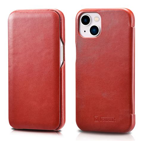 Icarer Iphone 13 Slim Thin Curved Edge Genuine Leather Case Red