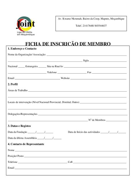 Fillable Online FICHA DE INSCRIO DE MEMBRO JOINT Fax Email Print