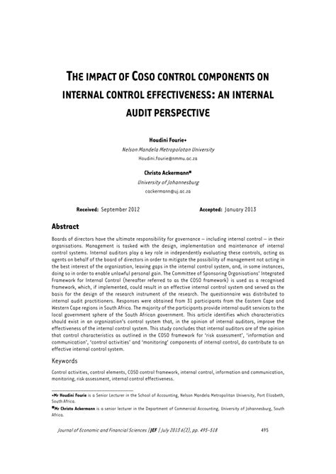 Pdf The Impact Of Coso Control Components On Internal Control Effectiveness An Internal Audit