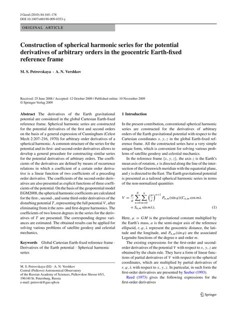 SOLUTION Construction Of Spherical Harmonic Series For The Potential