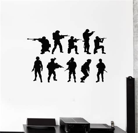 Vinyl Wall Decal Soldiers Silhouettes Military Arm Warriors Weapon Sti