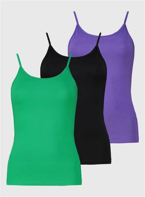 Buy Green Black And Purple Strappy Vest Top 3 Pack 24 T Shirts Argos