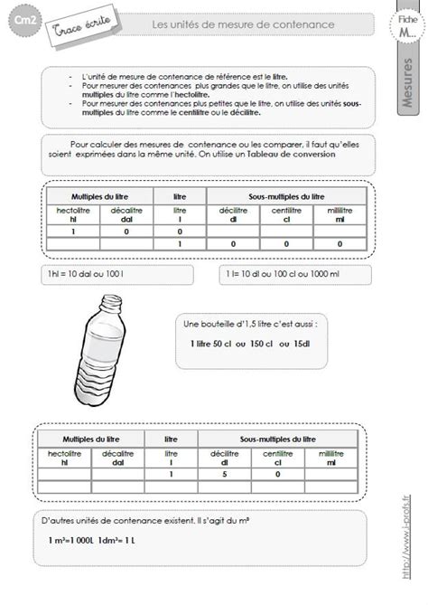 Cm2 Leçon Sur Les Mesures De Contenances