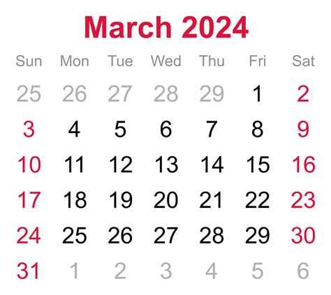 Mensile Calendario Di Marzo 2024 Su Trasparente Sfondo 18745733 PNG