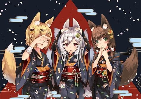 Hd Wallpaper Anime Girls Loli Blonde Animal Ears Kimono Fox Tail