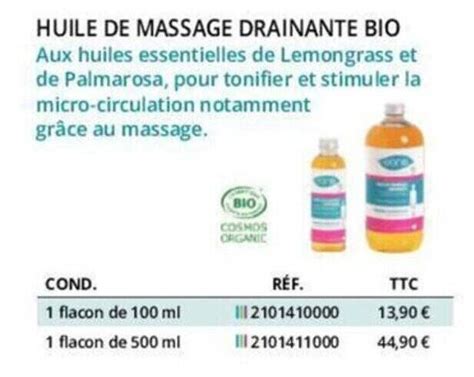 Promo Huile De Massage Drainante Bio Chez Distri Club M Dical