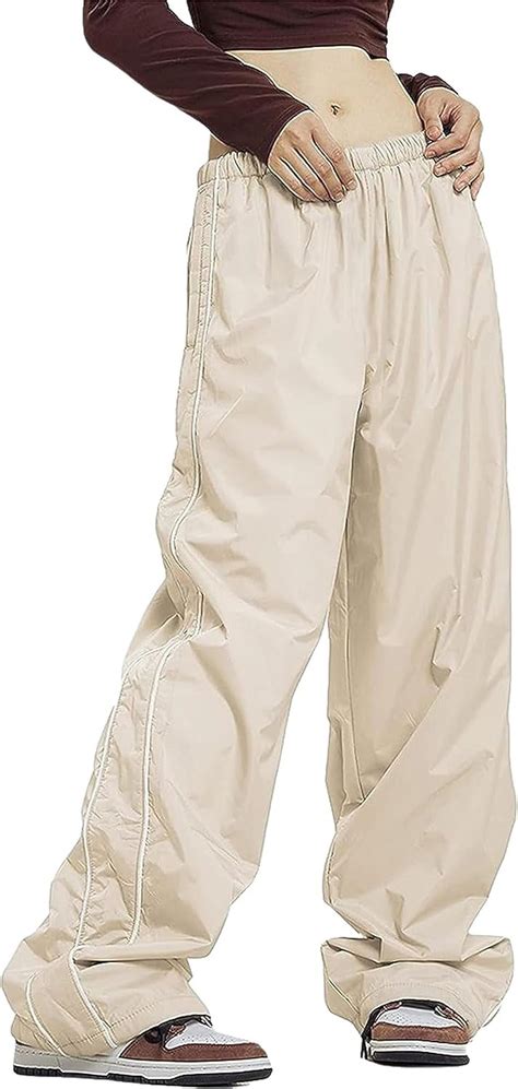 Womens Parachute Pants Wide Leg Baggy Pants Y2k Elastic Waist Jogger