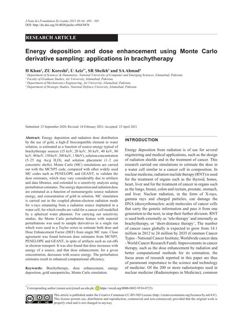 (PDF) Energy deposition and dose enhancement using Monte Carlo ...