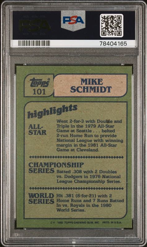 Topps Mike Schmidt In Action Psa Nm Mt Ebay