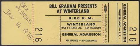 Lot Detail Sex Pistols Original Winterland Concert Ticket