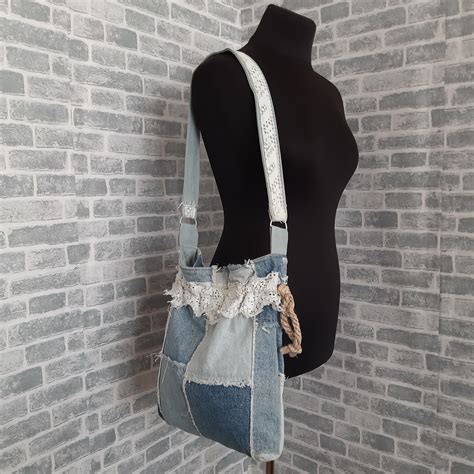 Jeans Patchwork Tasche Leichte Sommer Handtasche Aus Jeans Etsy