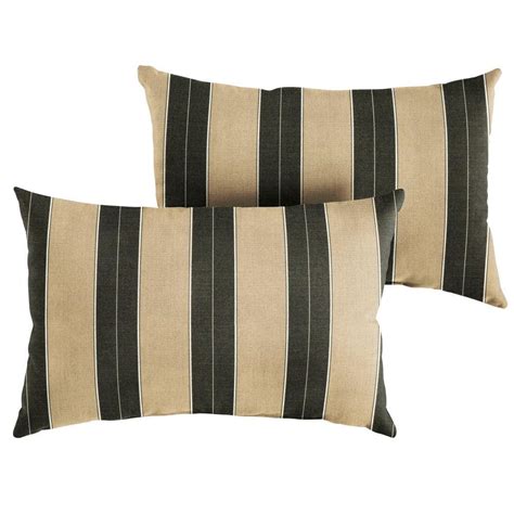 Sorra Home Sunbrella Beige Black Stripe Rectangular Outdoor Knife Edge