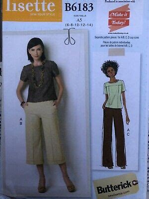 Butterick Lisette Sewing Pattern B6183 Misses Top Trousers Easy Sizes