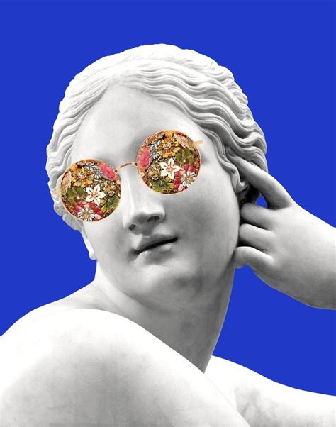 Greek Goddess Sculpture Wearing Floral Sunglasses Aesthetic Photo