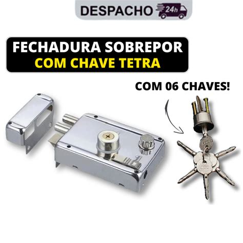 Fechadura de Portão Sobrepor Chave Tetra Anti Furto Shopee Brasil