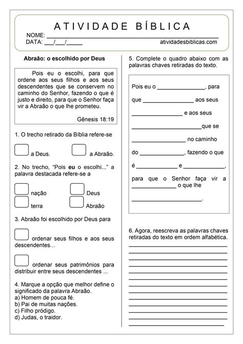 Atividades Bíblica Para Adolescentes - Atividades sobre Abraão para Imprimir - Atividades Bíblicas