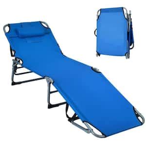 Gymax Folding Iron Outdoor Chaise Lounge Chair Bed Adjustable Patio