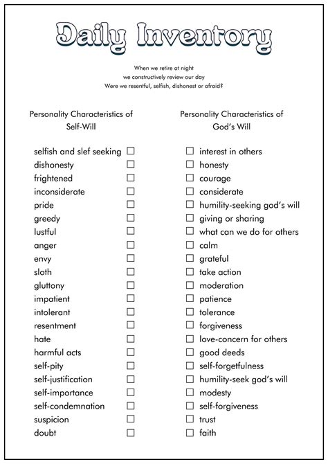 Step 10 Daily Inventory Worksheet Group Counseling Activities