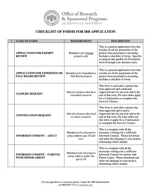 Fillable Online Checklist Of Forms For Irb Application Fax Email Print