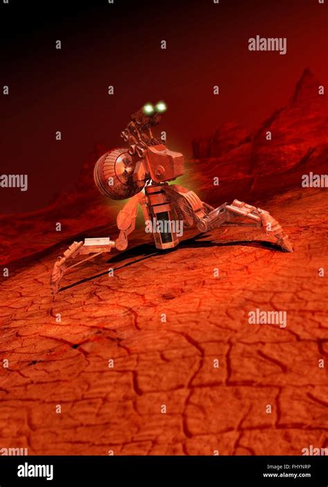 Nave Espacial Aterrizó En Un Planeta Rojo Ilustración Fotografía De Stock Alamy